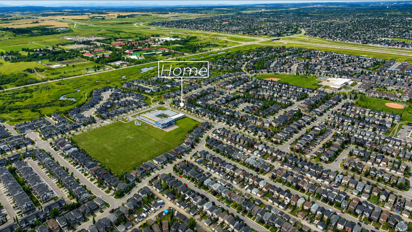 Silverado from the air, with the school next door, 370 Silverado Way SW