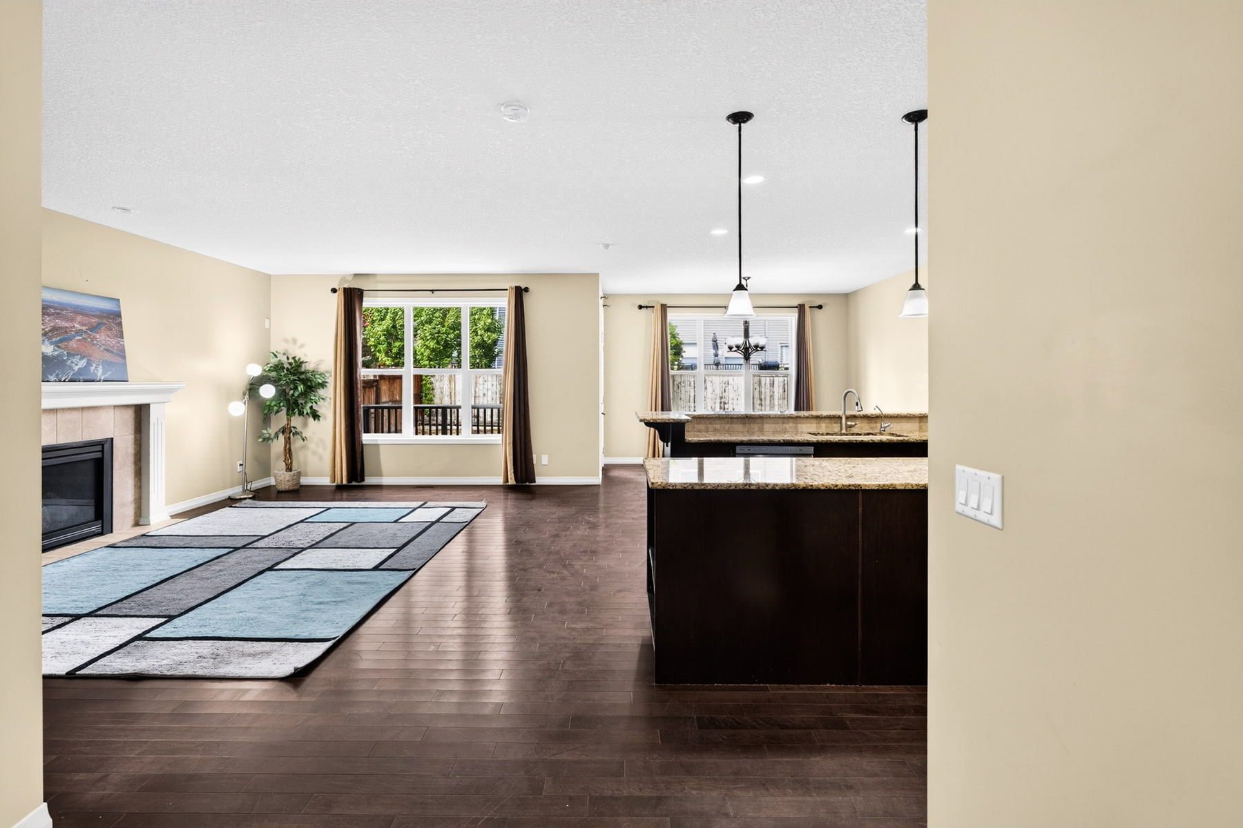 Great room and the gas fireplace, 370 Silverado Way SW