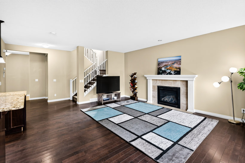 Great room, looking to the stairs, 370 Silverado Way SW